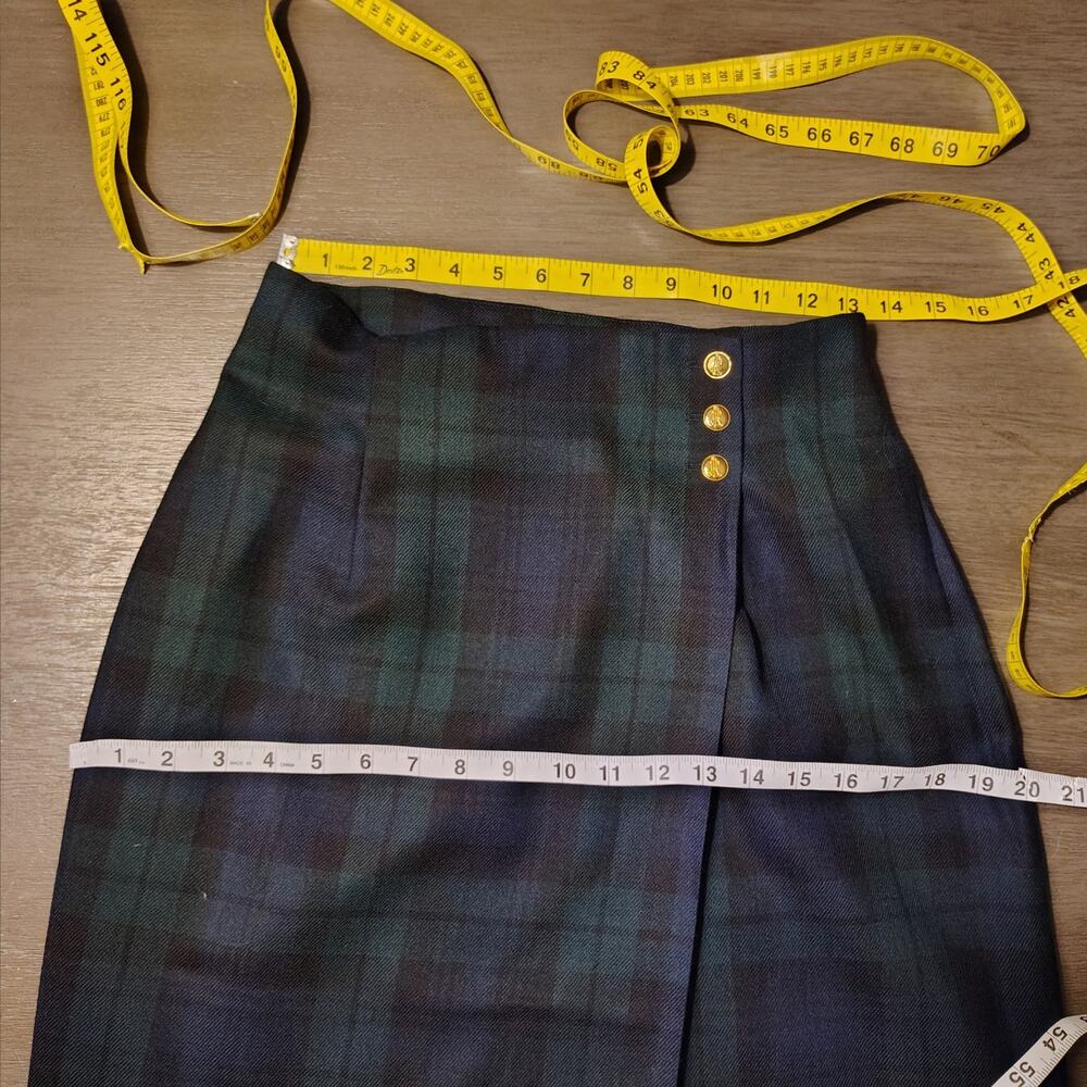 Vintage Lauren Ralph Lauren Blackwatch Wool Skirt USA 8 Plaid Midi Wrap - Picture 6 of 15